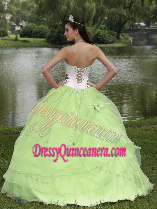 White and Light Green Strapless Embroidered Quinceanera Dresses with Bow on Sale