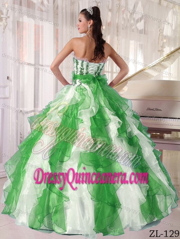 Organza Beaded Ball Gown Strapless Sweet Sixteen Dresses in Colorful