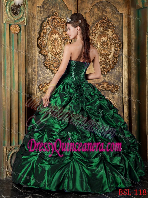 New Green Sweetheart Picks-up Taffeta Quinceaneras Dress with Hunter