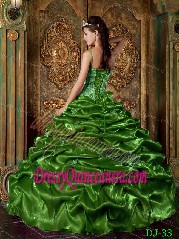 Green Ball Gown Taffeta Beaded Quinceanera Gown Dresses with Straps