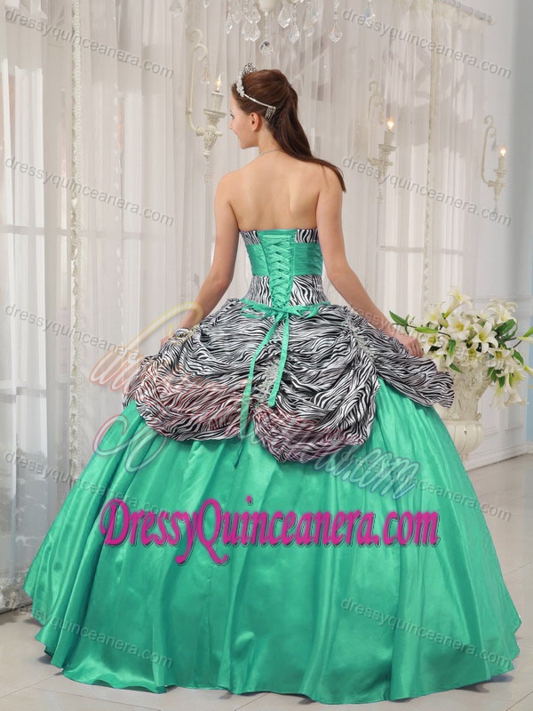 Turquoise Taffeta and Ruffled Dress for Quinceanera in Zebra or Leopard