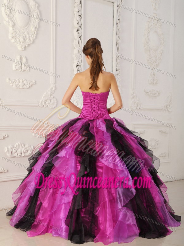Organza Appliqued Multi-color Strapless Dress for Quinceanera with Ruffles