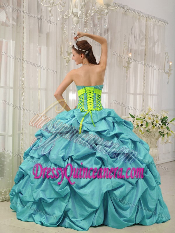 Sweetheart Taffeta Beaded Pick-ups for Quinceanera Dresses in Aqua Blue