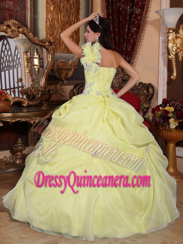 Discount Light Yellow Ball Gown One Shoulder Quinceanera Gowns