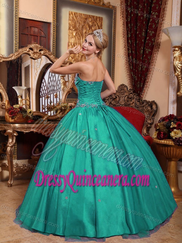 Strapless Cute Quinceanera Gowns in Turquoise in Taffeta and Tulle