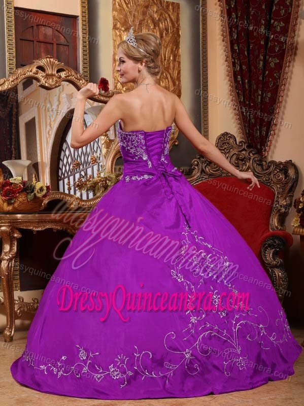 Lovely Ball Gown Strapless Quinces Dresses with Embroidery in Purple