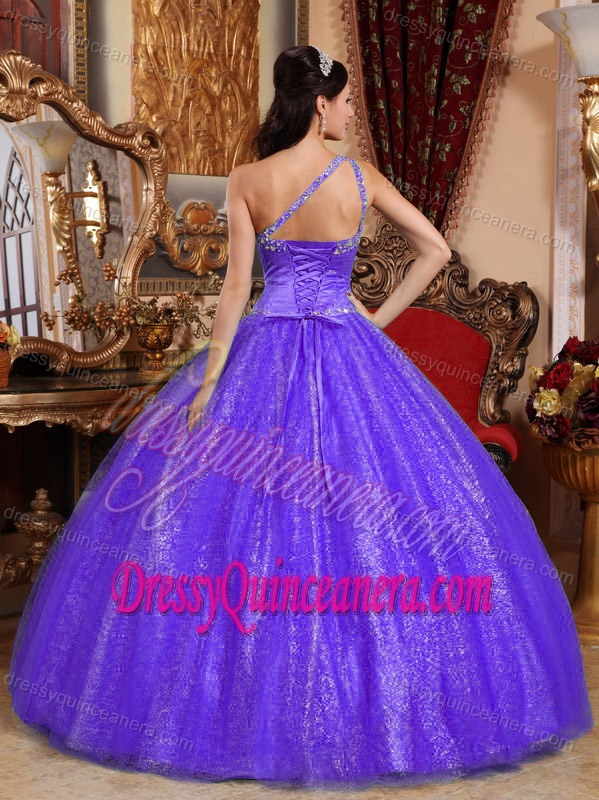 Pretty One Shoulder Purple Quinceanera Gowns in Tulle and Taffeta