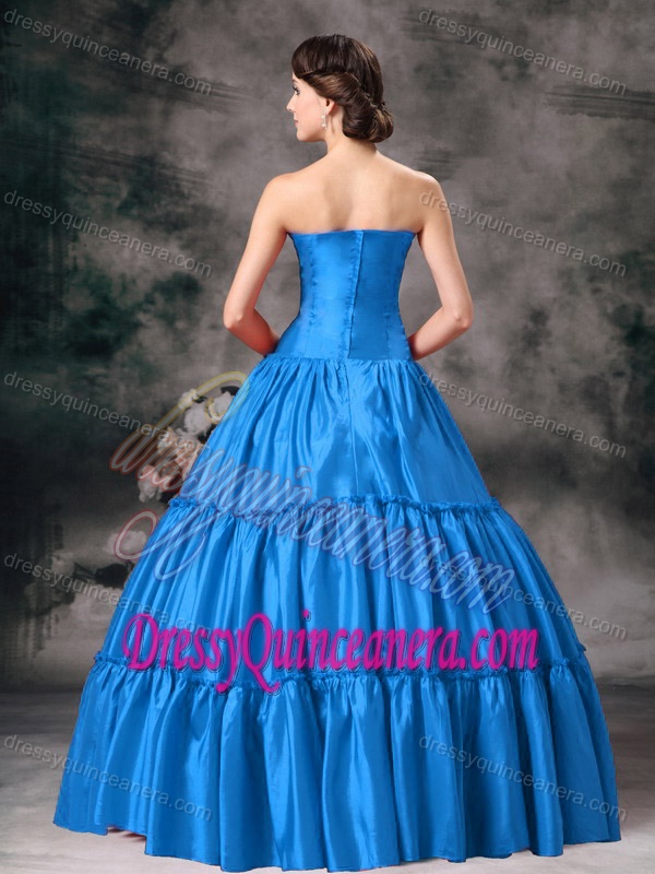 Aqua Blue Ball Gown Strapless Quince Gowns in Taffeta on Promotion