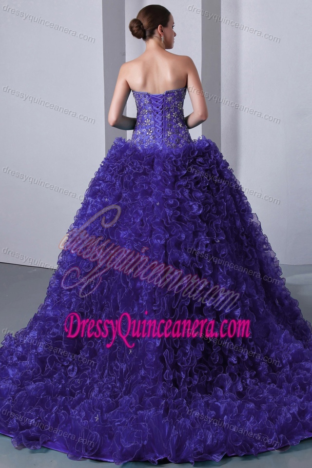 Organza Purple Quinceanera Gown with Sweetheart and Ruffles on Sale