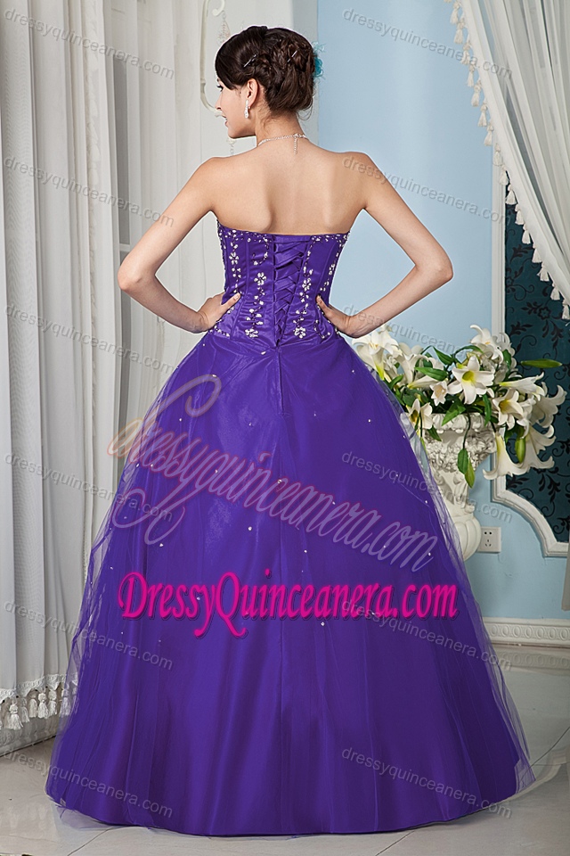 Nice Dresses for Quinces with Strapless and Beading in Purple in Tulle