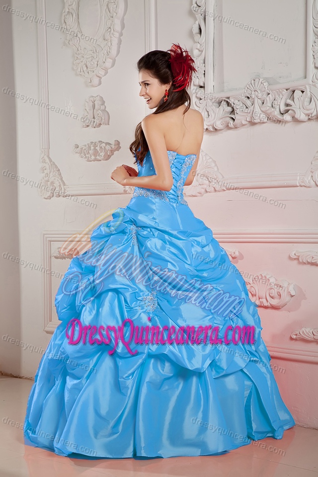 Ball Gown Strapless Pretty Quinceanera Dresses with Beading in Blue