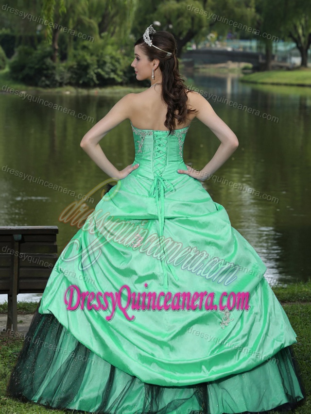 Cheap Apple Green Taffeta Quinceanera Gown Dresses with Strapless