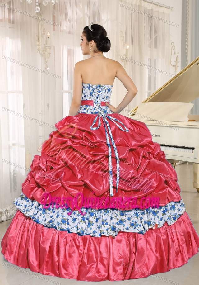 Low Price Beaded Taffeta Ball Gown Quinceanera Dresses with Printing