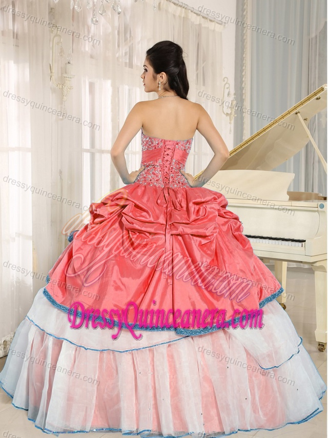 Red and White Sweet Sixteen Quinceanera Dress with Ruffles on Sale