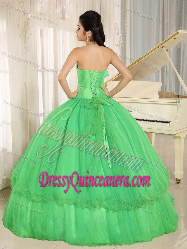 Beaded Bowknot Cheap Ball Gown Quinceaneras Dresses in Green