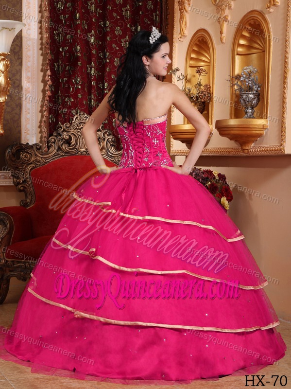 2013 Wonderful Hot Pink Sweetheart Layered Organza Quinceanera Dress with Beading