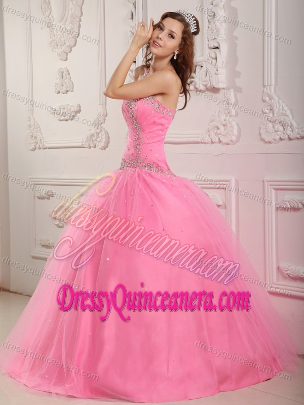 Lovely Ball Gown Sweetheart Pink Tulle Sweet 16 Dresses with Beading on Promotion