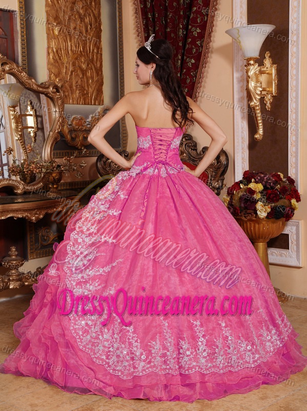 Hot Pink Ruched Sweetheart Quinceanera Dress with Embroidery and Pick-ups