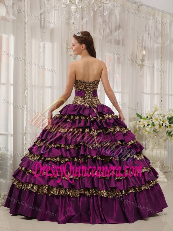 Purple Sweetheart Layered Sweet 15 Dresses with Zebra and Sash in Taffeta 2013