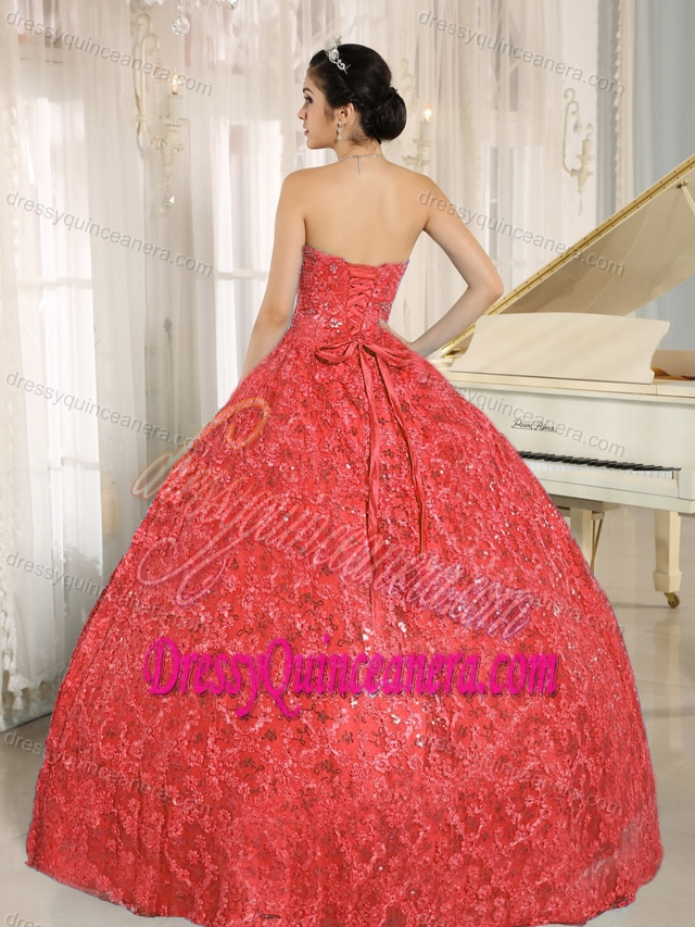 Clearance Coral Red Sweetheart Quinceanera Dress with Embroidery and Sequins