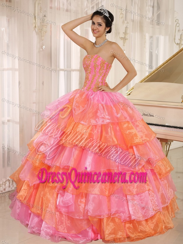 Discount Appliqued Dress for Quinceanera with Ruffled Layers in Multi-color