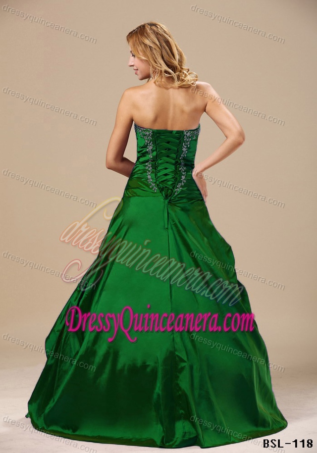 2014 Hunter Green Sweetheart Taffeta and Organza Dress for Quince with Appliques