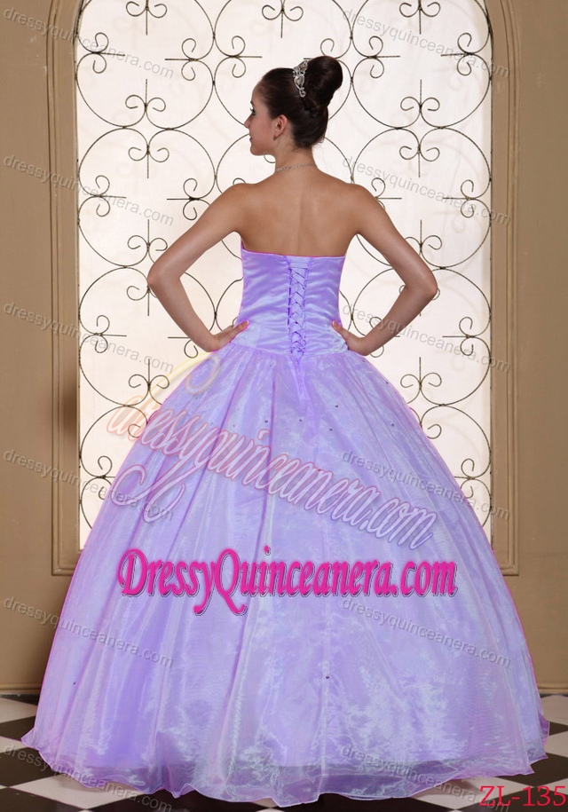 Beautiful Lavender Sweetheart Organza Quinceanera Dresses with Beading for Cheap