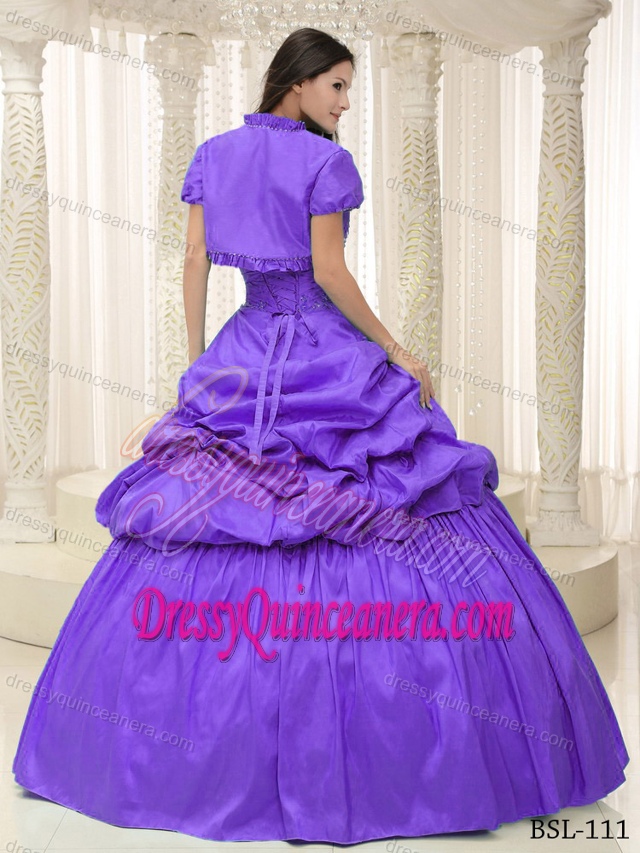 Chic Beaded Sweetheart Taffeta Purple Quinceanera Dress with Pick-ups and Jacket