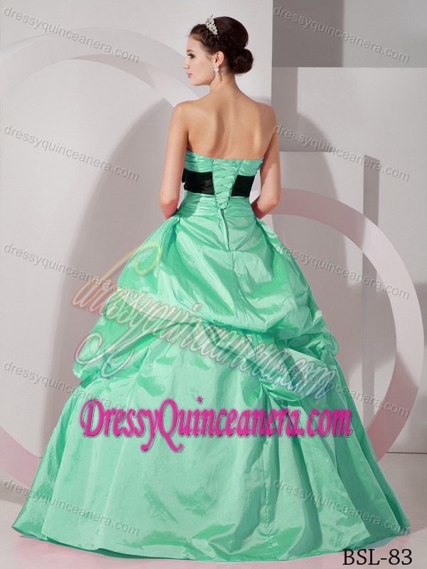 Aqua Blue Sweetheart Ruched Taffeta Quinceanera Dress with Pick-ups and Bowknot