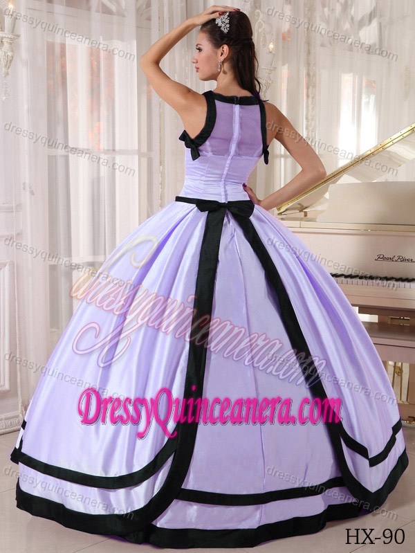 Pretty Lilac and Black Ball Gown Bateau Taffeta Sweet 16 Quinceanera Dress on Sale