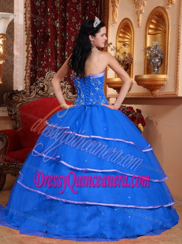 2013 Modernistic Sky Blue Sweetheart Layered Tulle Quinceanera Dress with Beading