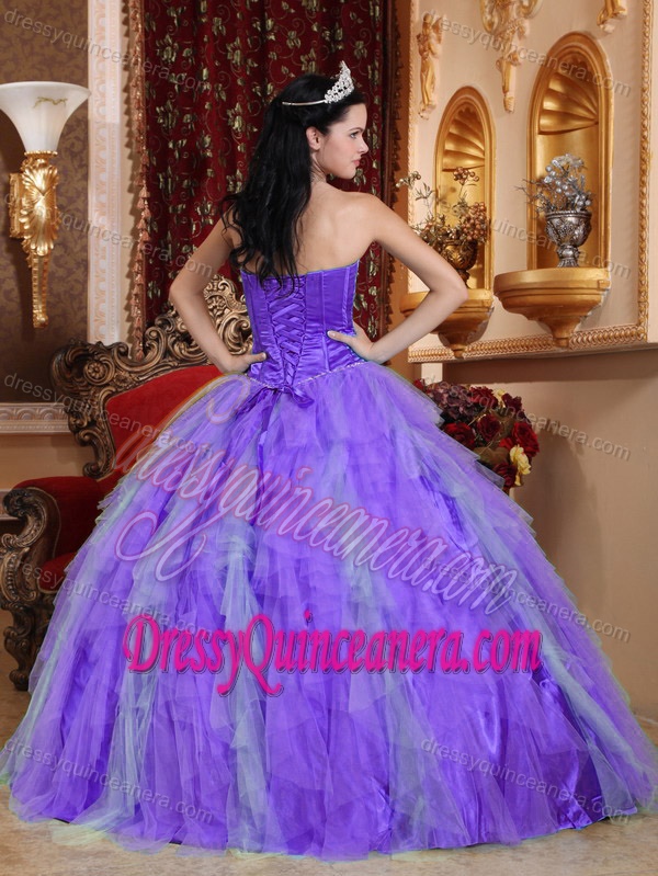 Lavender Sweetheart Tulle Floor-length Quinceanera Dress with Appliques for Cheap