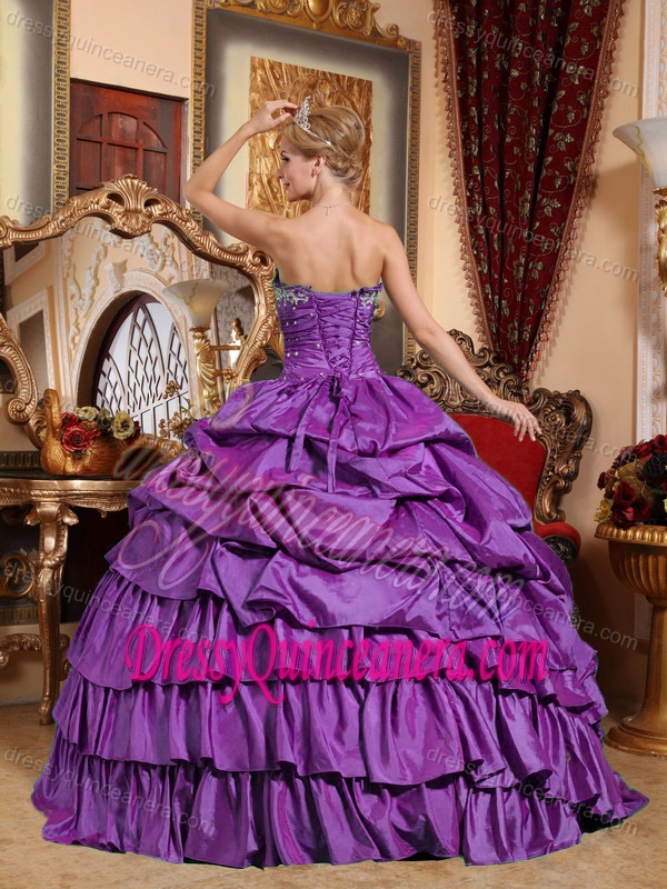 New Strapless Lace-up Taffeta Long Quinceanera Dress in Eggplant Purple
