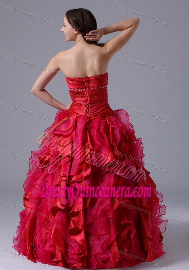 Red Ruffled Lace-up Impressive Quinceanera Gown Dresses with Ruches