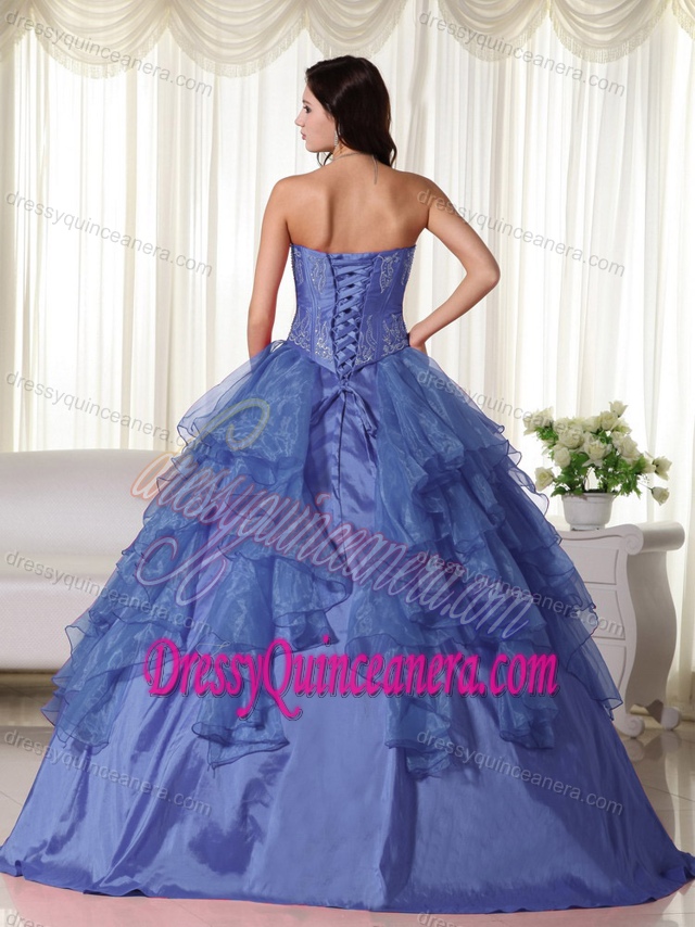 Attractive Sweetheart Embroidered Organza Quinceanera Gowns in Blue