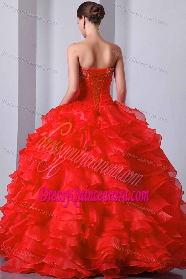 Red Lace-up Gorgeous Sweet Sixteen Quinceanera Dresses with Ruffles