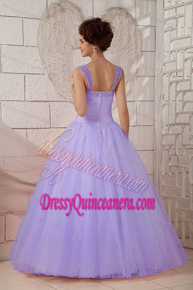 Attractive Floor-length Tulle Beaded Quinceanera Dress in Lilac for Spring