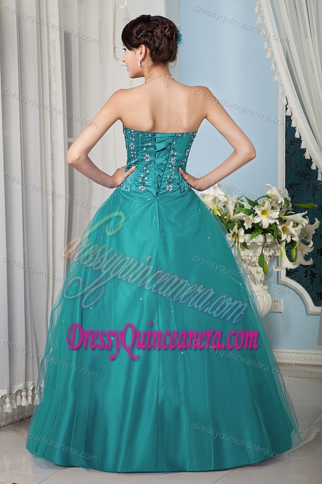 Turquoise A-line Lace-up Princess Tulle Charming Dresses for Quince