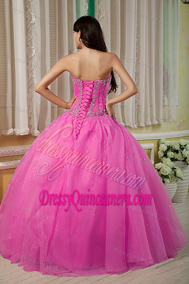 Beautiful Sweetheart Floor-length Organza Sweet 15 Dresses in Rose Pink