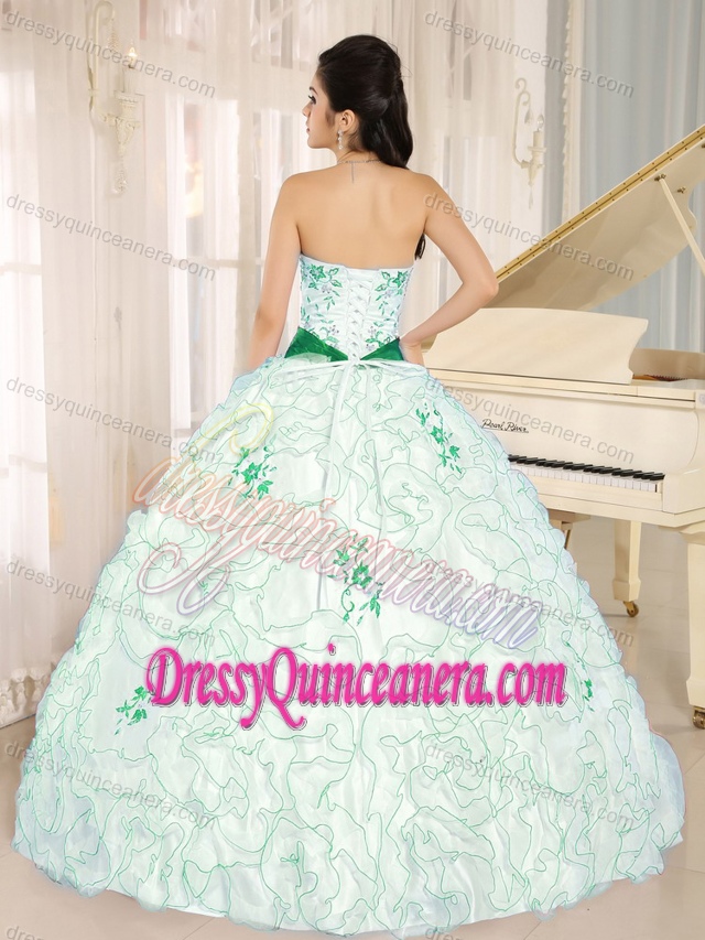 Strapless White Organza Classical Quinceaneras Dress with Lace-up Back