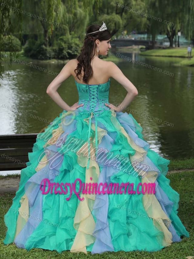 Ruffled Lace-up Organza Fabulous Quinces Dress with Appliques under 250