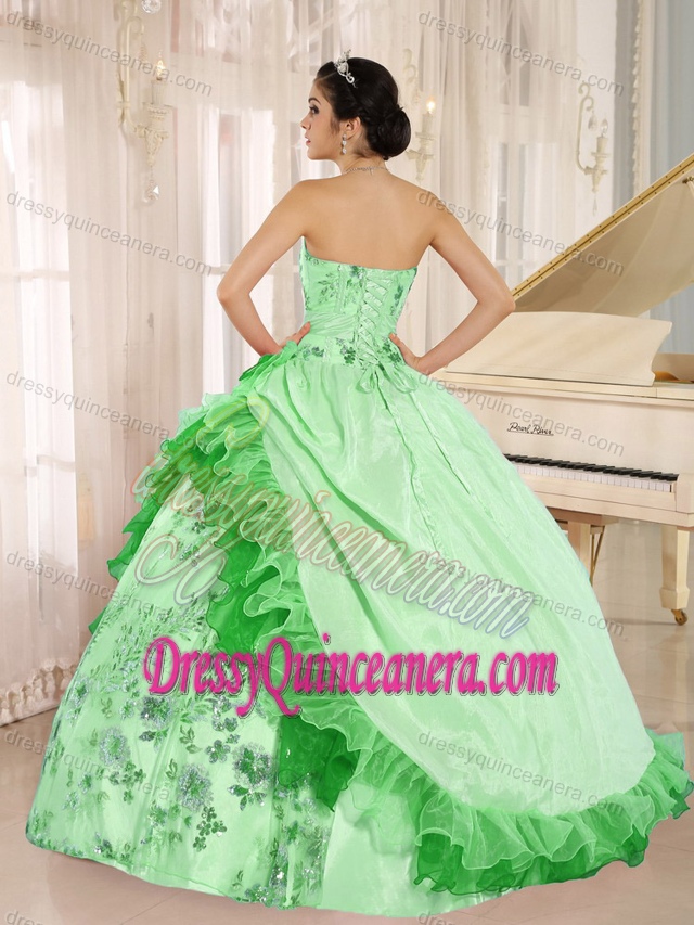 2013 Gorgeous Lace-up Organza Long Quinceanera Dresses with Flowers
