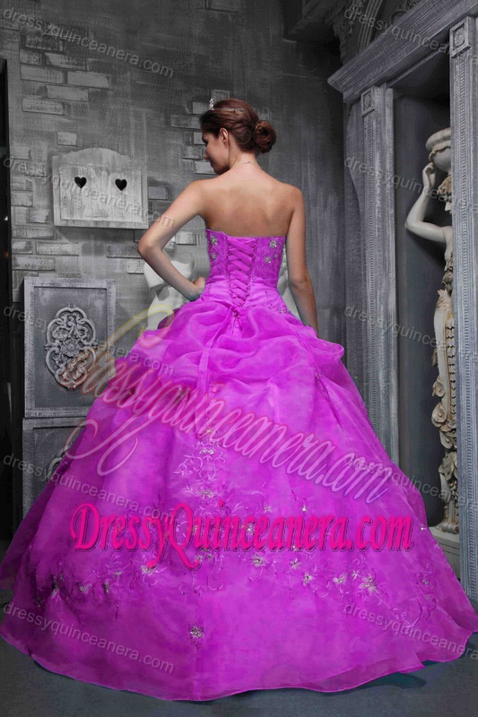 Strapless Taffeta and Organza Memorable Quinceanera Dress in Hot Pink