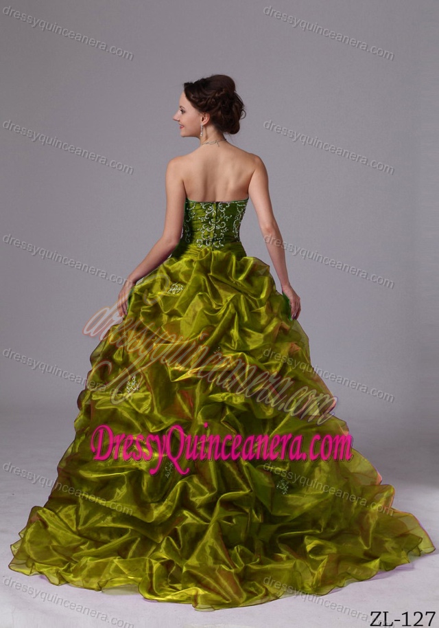 Embroider and Pick-ups Sweep Train for Custom Made Quinceanera Dresses