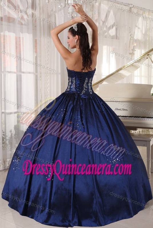 Navy Blue Strapless Taffeta Embroidery and Beading 2013 Sweet 15 Dresses