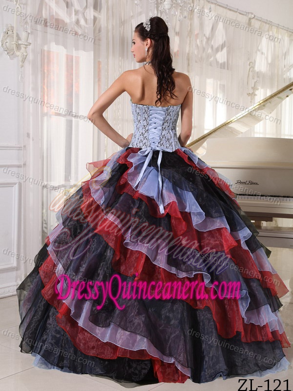 Multi-color Strapless Organza Appliques with Beading Quinceanera Dresses