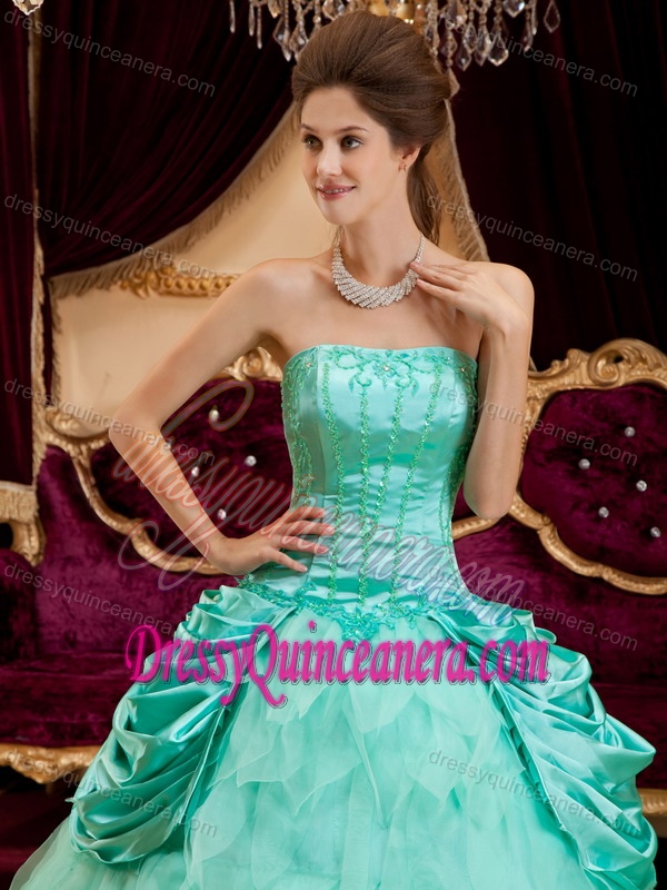 Apple Green Ball Gown Ruffles Taffeta and Organza Quinceanera Dresses