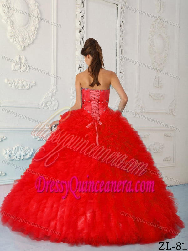 Red Sweetheart Taffeta and Organza 2013 Beading Sweet Sixteen Dresses