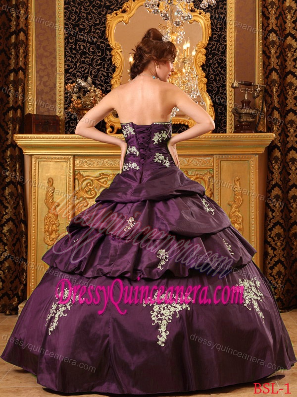 Dark Purple Ball Gown Sweetheart Beading and Appliques Quince Dresses