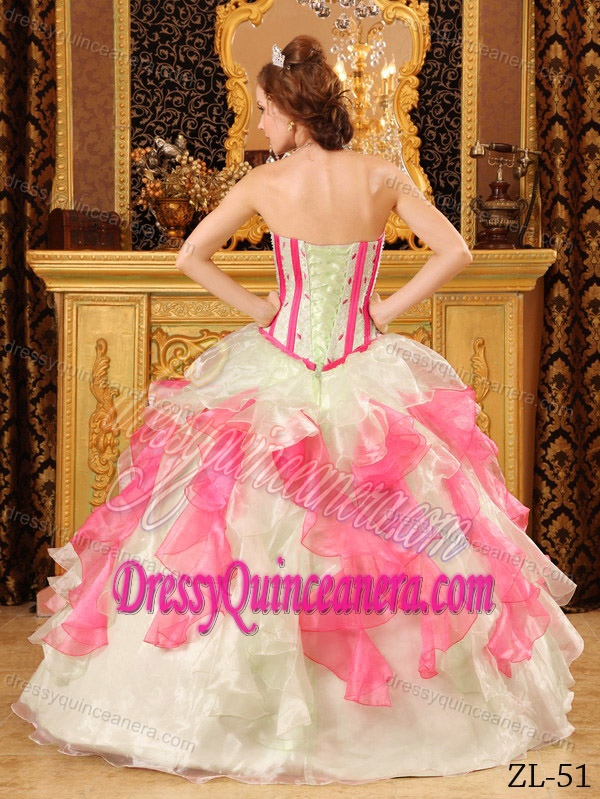 Pretty Multi-Color Sweetheart Organza Appliques Dresses for Quinceanera
